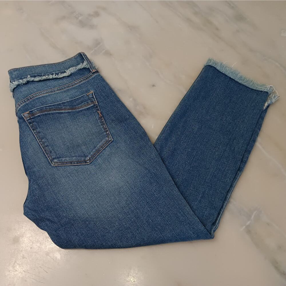 Express Skinny Mid Rise Jeans Womens 8 Blue Raw Frayed Waist Slit Hem Distressed